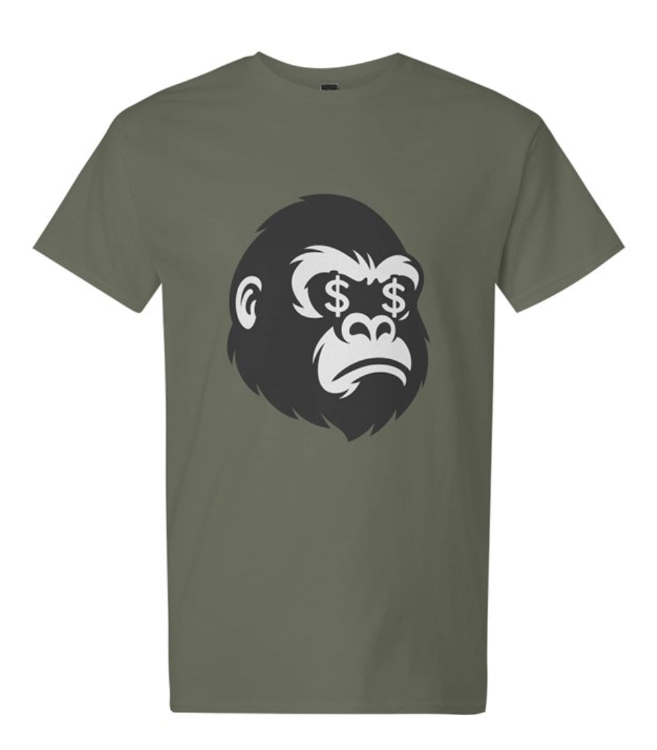 Military Green Gorilla Face Tee (Black Print)