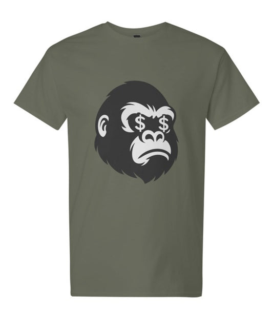 Military Green Gorilla Face Tee (Black Print)
